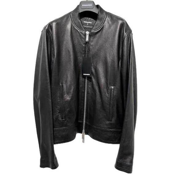 DSQUARED2 Single Rider Jacket / Lamb Leather Bomber / 50/Sheep Leather / Blk NWT - Picture 1 of 16
